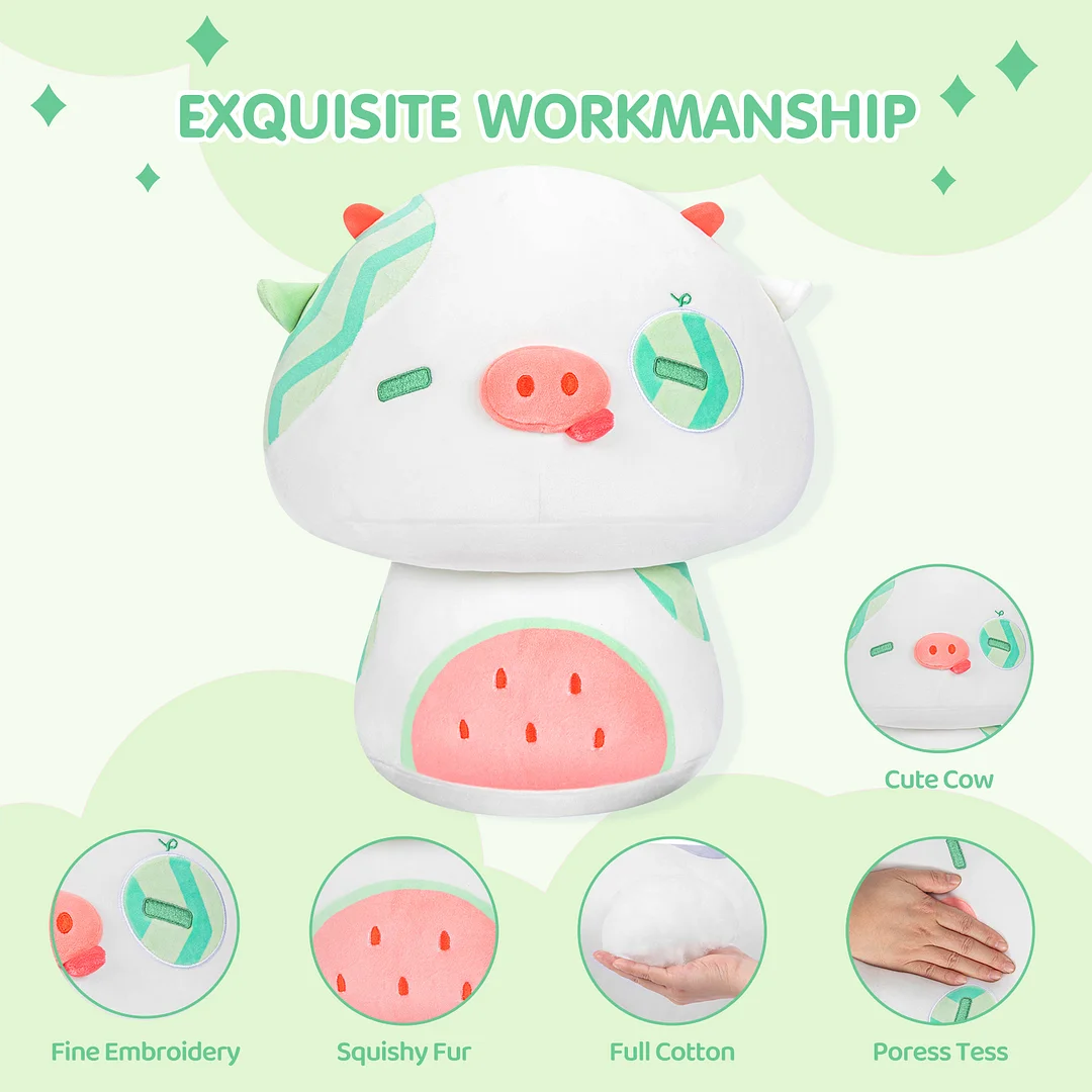 Mewaii Personalized Watermelon Cow Kawaii Plush Pillow Squishy Toy Mushroom Family For Gift