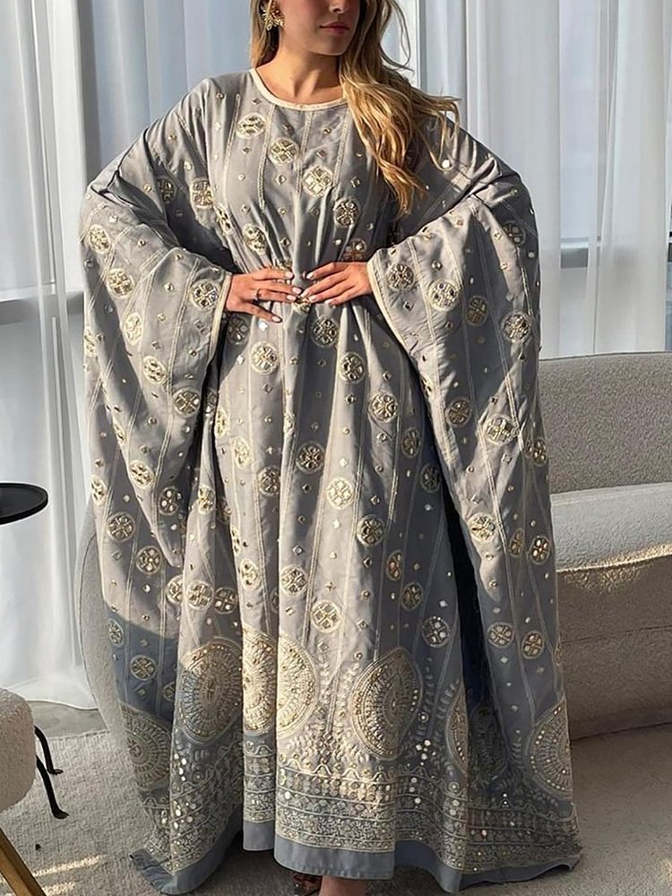 Round Pattern Bat Sleeve Loose Elegant Dress