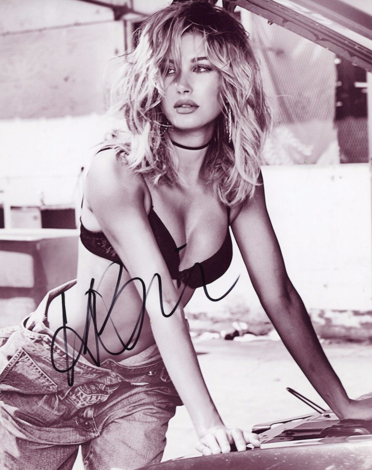 ~~ HAILEY BALDWIN Authentic Hand-Signed Sexy GUESS - Drop The Mic