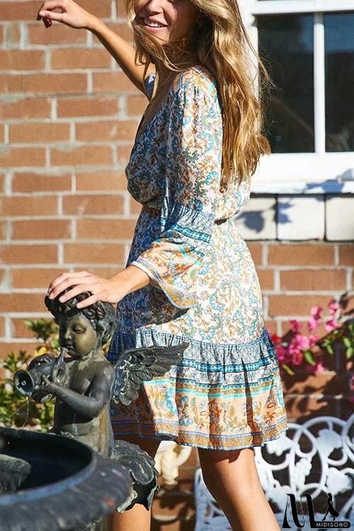 MidiSono - Floral Print Drawstring Mini Dress