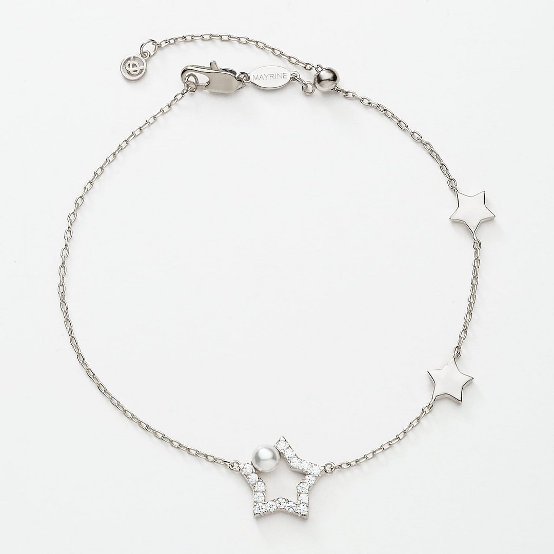 Cute Star Feature Pearl Silver Bracelet