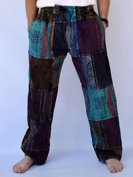 Men's Hippie Patchwork Print Cotton Linen Casual Trousers