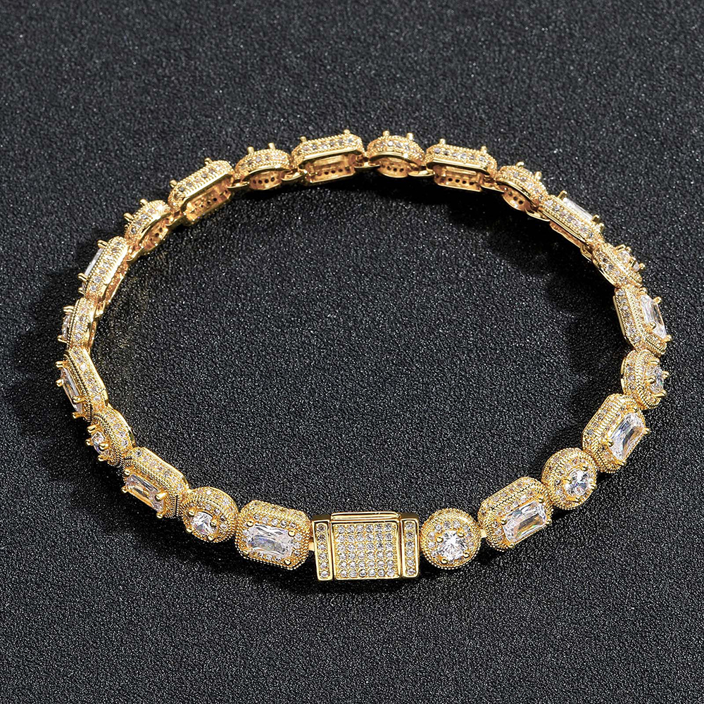 8MM Sugar Cube Iced Out Bling CZ Stone Gold/Silver Bracelet