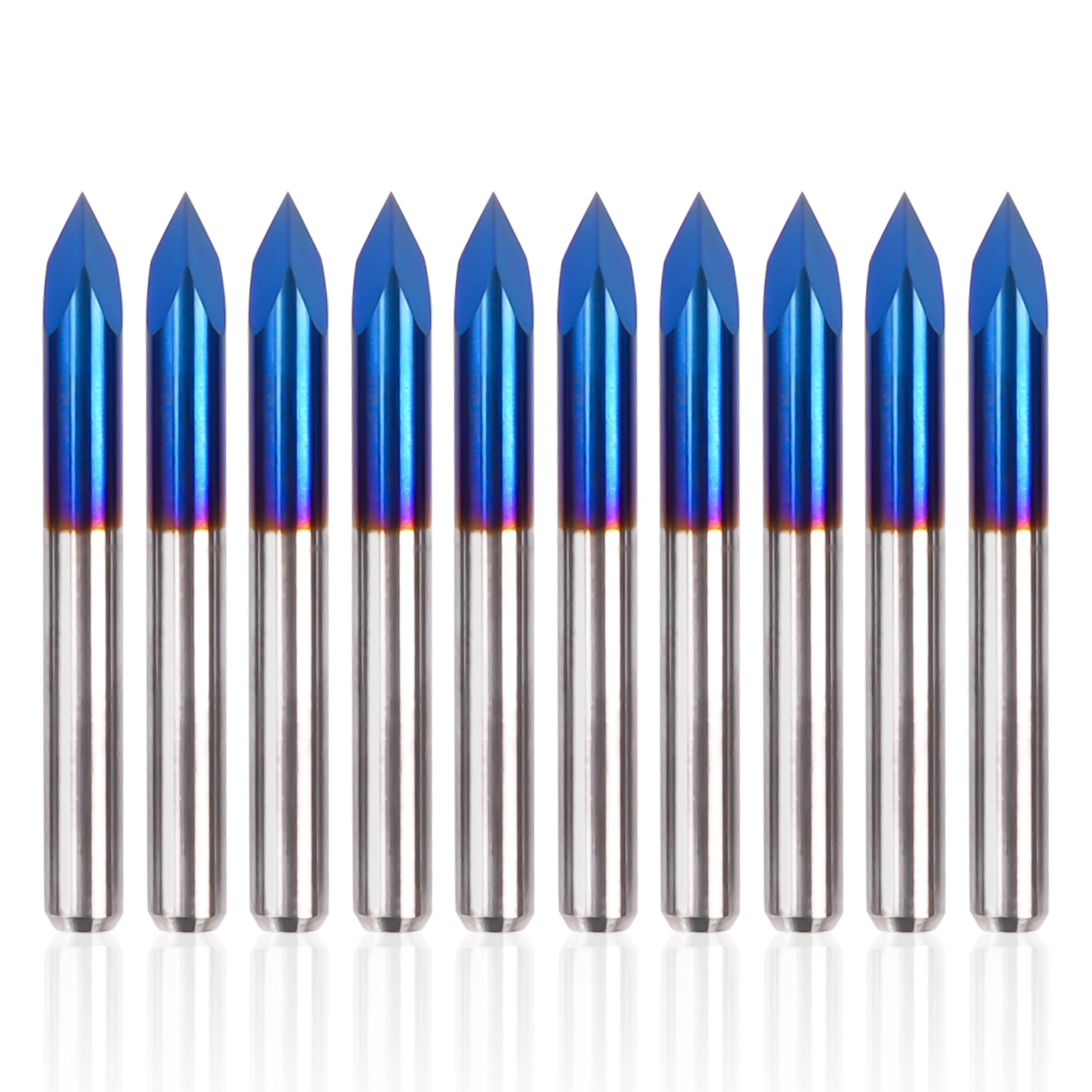 LUNYEE Triangular CNC Router Bits Set 60deg 0.1mm, 1/8" Shank Engraving Carving V-Bit with Nano Blue Coating Bits