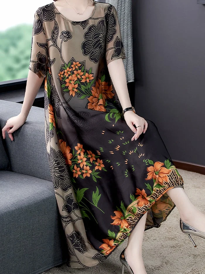 Fashion Tencel Print Irregular Dress