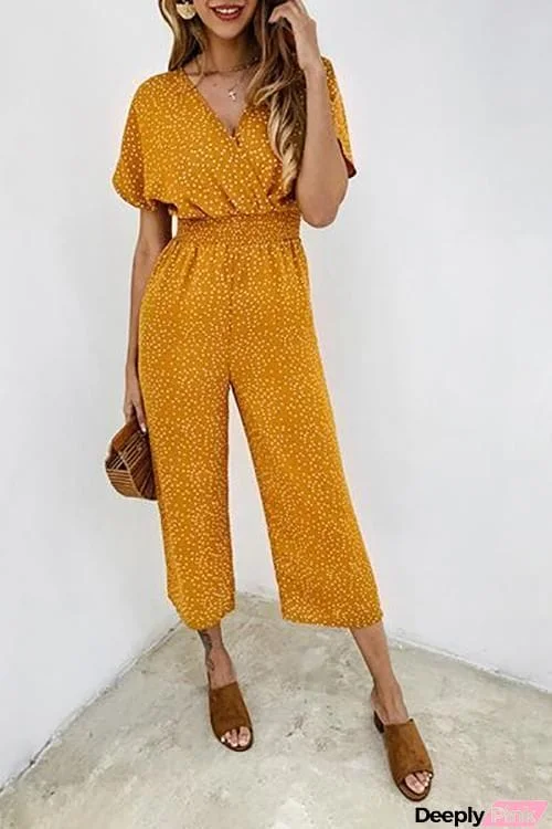 Polka Dot V Neck Jumpsuit