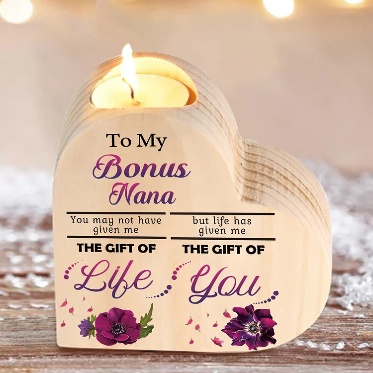 To My Bonus Nana Violet Heart-Shape Candlesticks-The Gift Of You- Wooden Custom Candle Holder For Nana