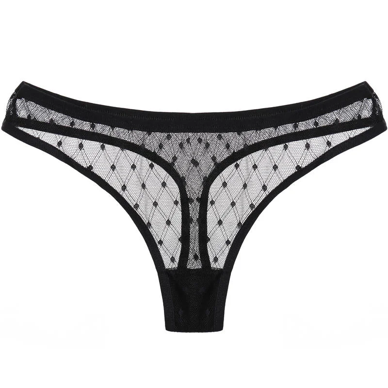 FINETOO Sexy G-String Thong Lace Women's Panties Low-Waist Female Underpants Mesh Perspective Briefs Lingerie M-XL