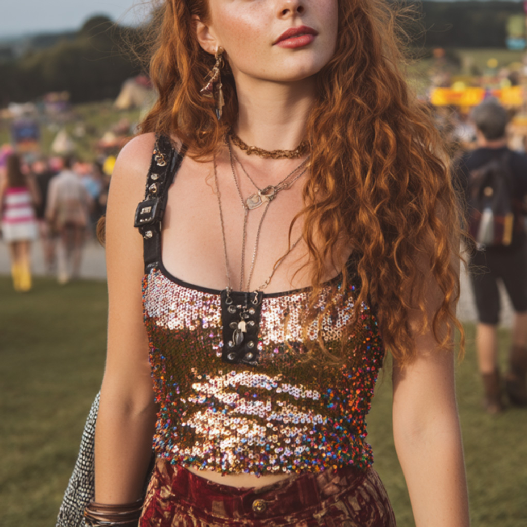 Shimmering Sequin Top At A Festival