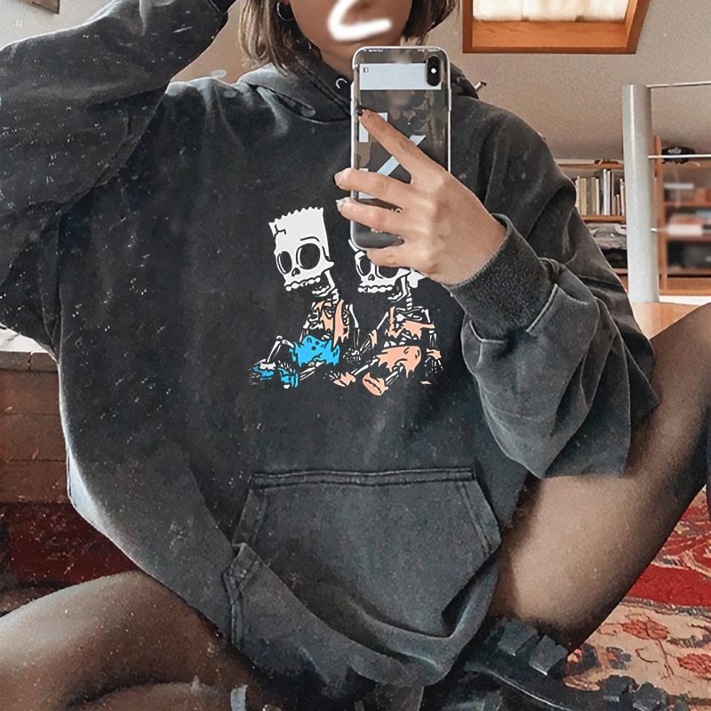   Gray skull Skeleton print casual sweatshirt designer - Neojana