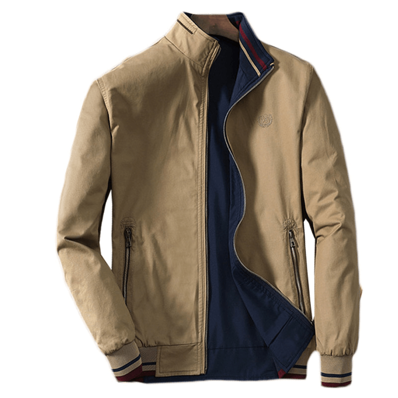 Mens Revsersible Embroidery Logo Cotton Zipper Pocket Jacket