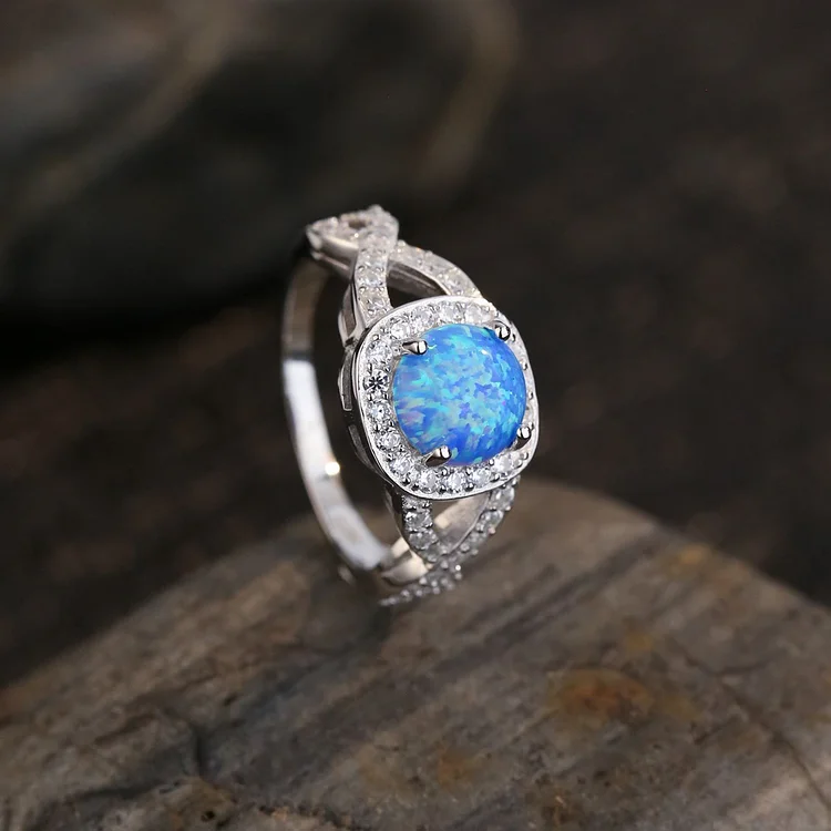 Olivenorma Blue Opal White Zircon 925 Sterling Silver Ring