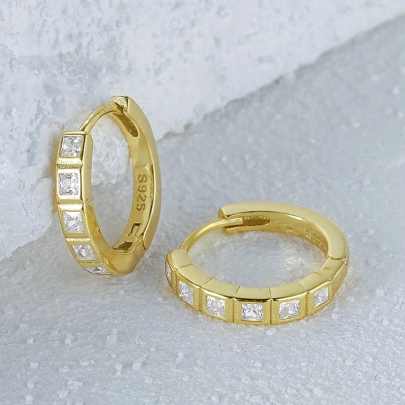 1 Pair 925 Sterling Silver Zircon Round Earrings