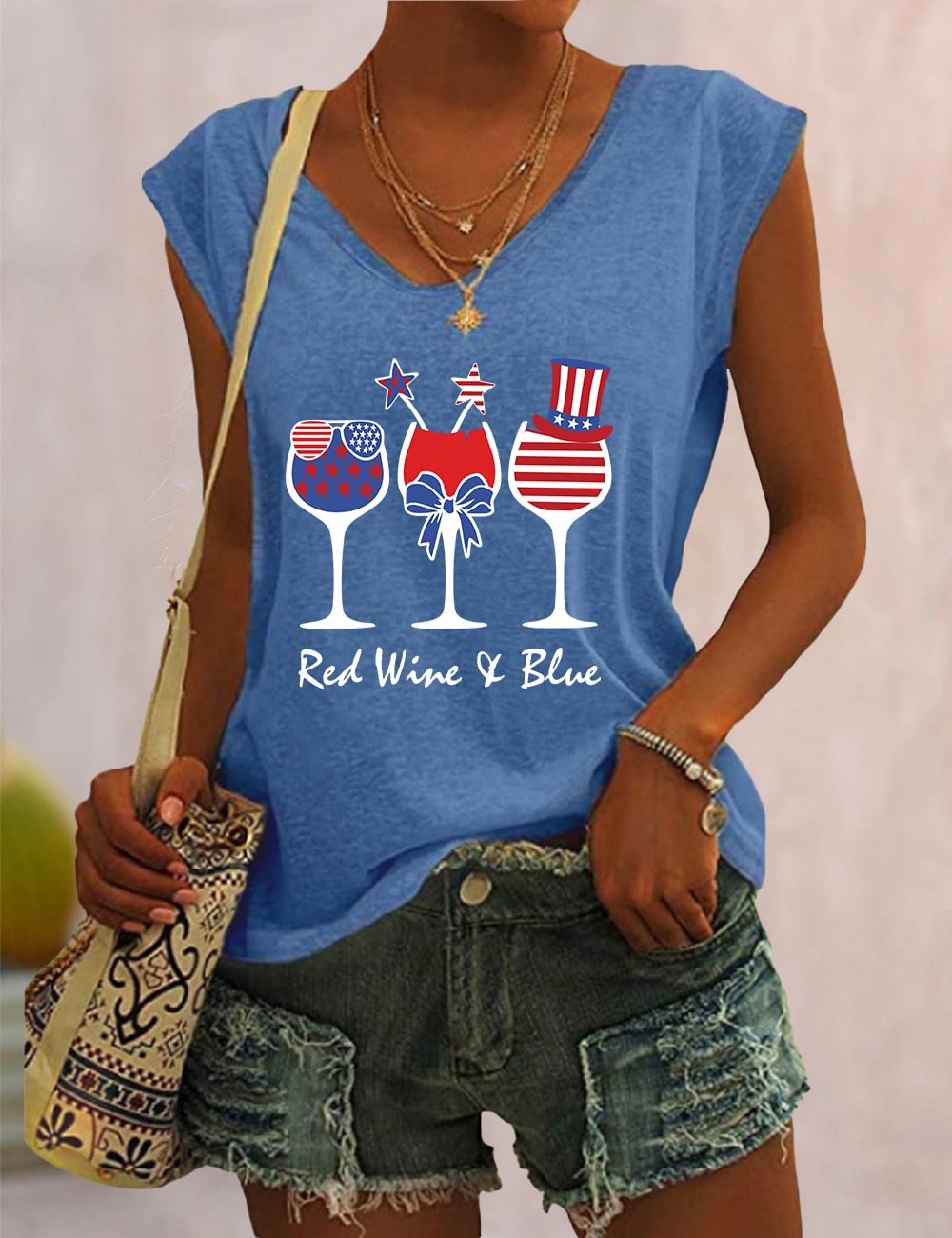 Red Wine and Blue V Neck Tank