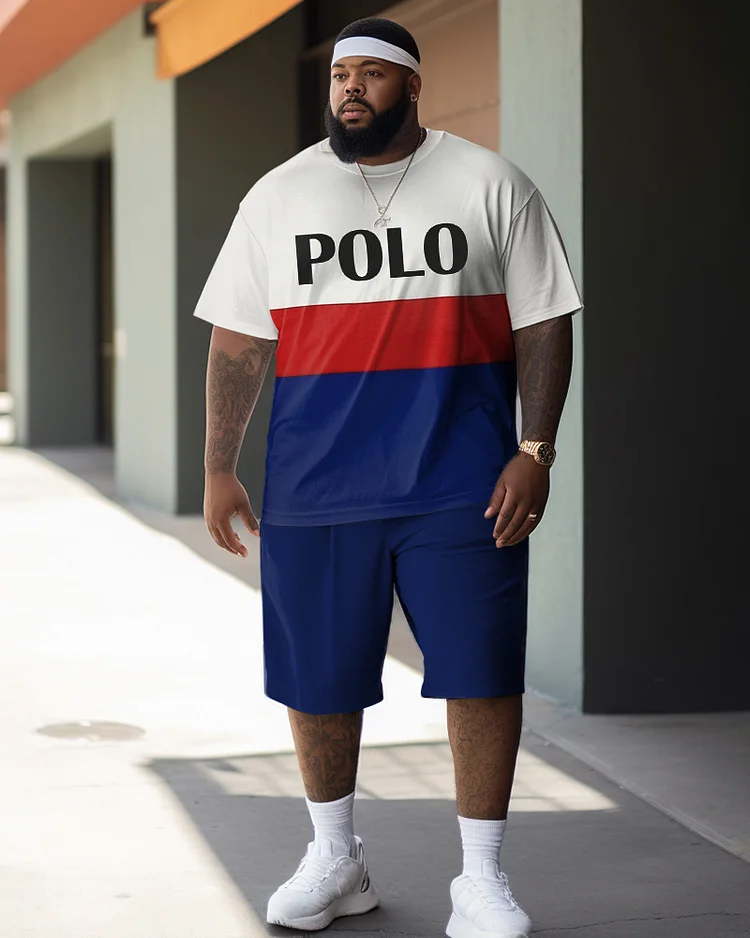 Men's Plus Size Polo Color Matching POL Two-Piece Set