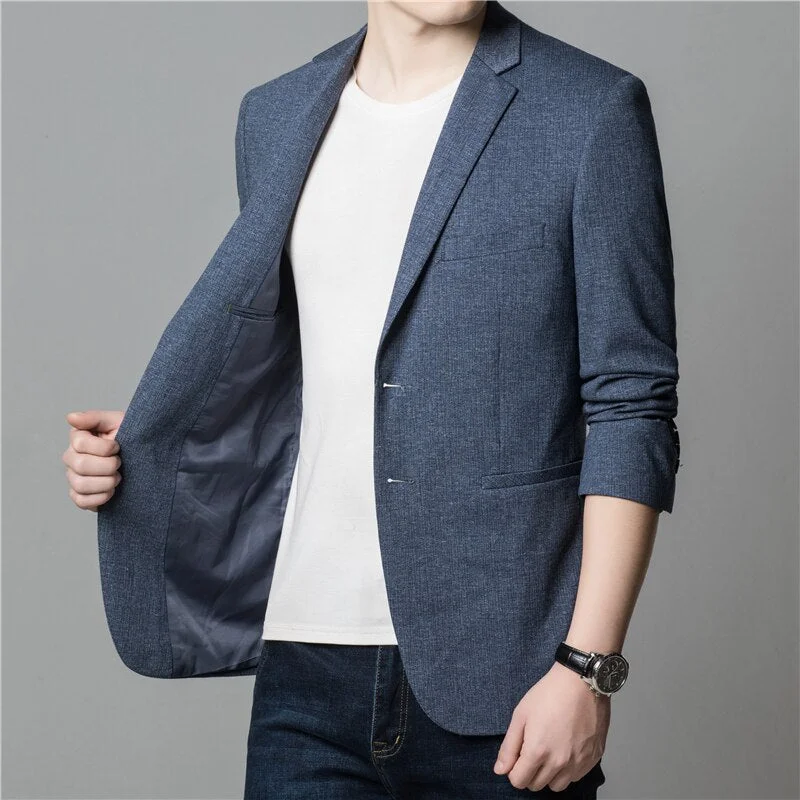 Oocharger Male Clothing 2023 Fall New Suit Men's Jacket Thin Middle-aged Men's Fashion Casual Knitted Stretch Single Suit Jacket