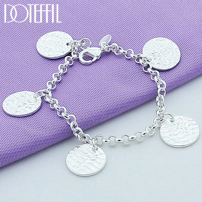 DOTEFFIL 925 Sterling Silver Five Round Grain Bracelet For Women Jewelry