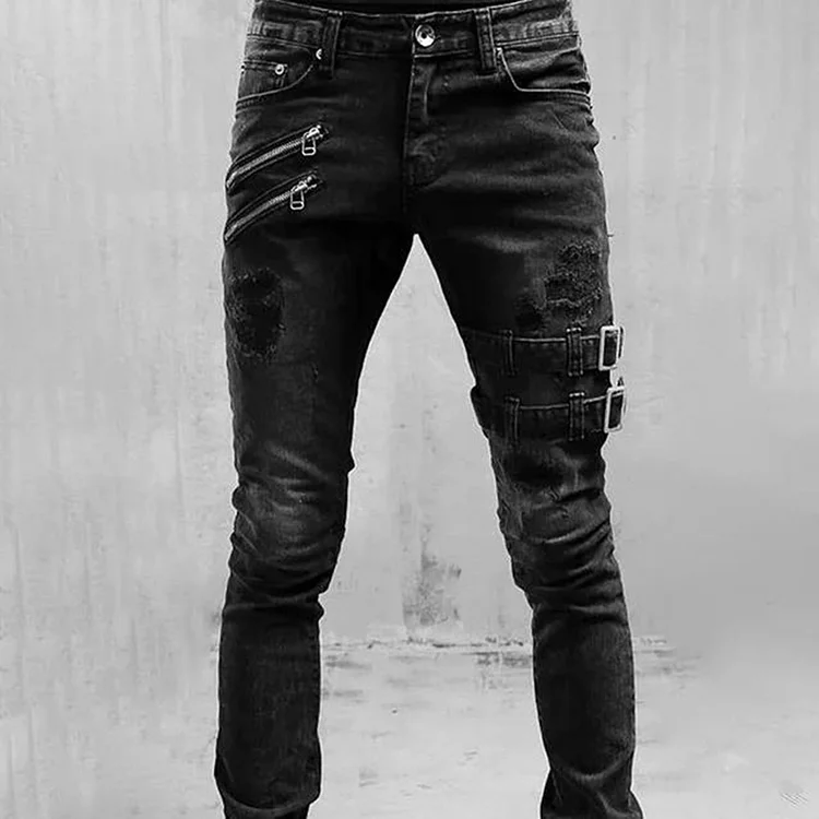 BrosWear Statement Biker Zip Tie Jeans