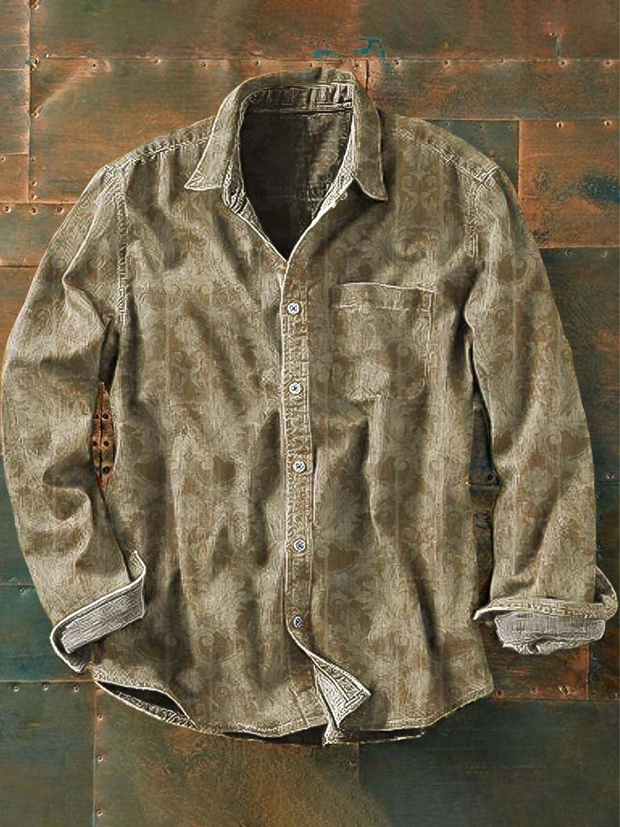 Men's Retro Floral Print Casual Lapel Long Sleeve Shirt