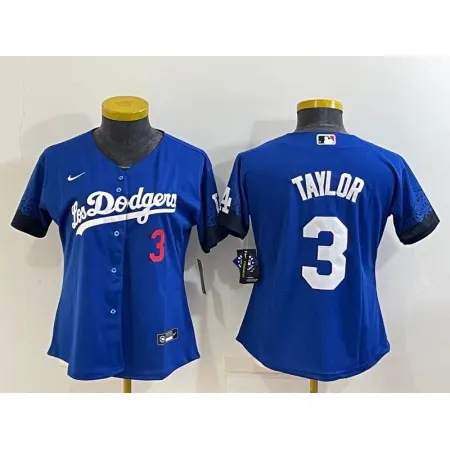 Women's Los Angeles Dodgers #3 Chris Taylor Royal City Connect Stitched Baseball Jersey(Run Small) J3P0