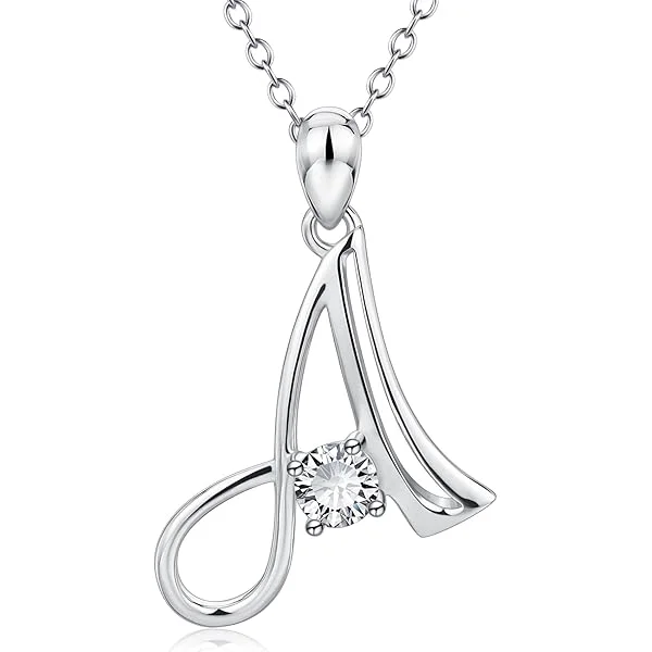 Sterling Silver CZ Letters Necklace