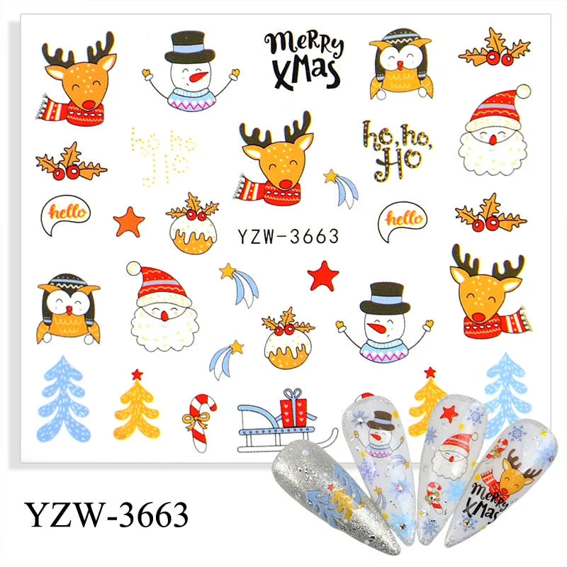 1pcs Autumn Winter Nail Sticker Robin Snow Flower New Year Halloween Christmas 3D Decals Nail Art Design Decor Accessories-Nail Inspo