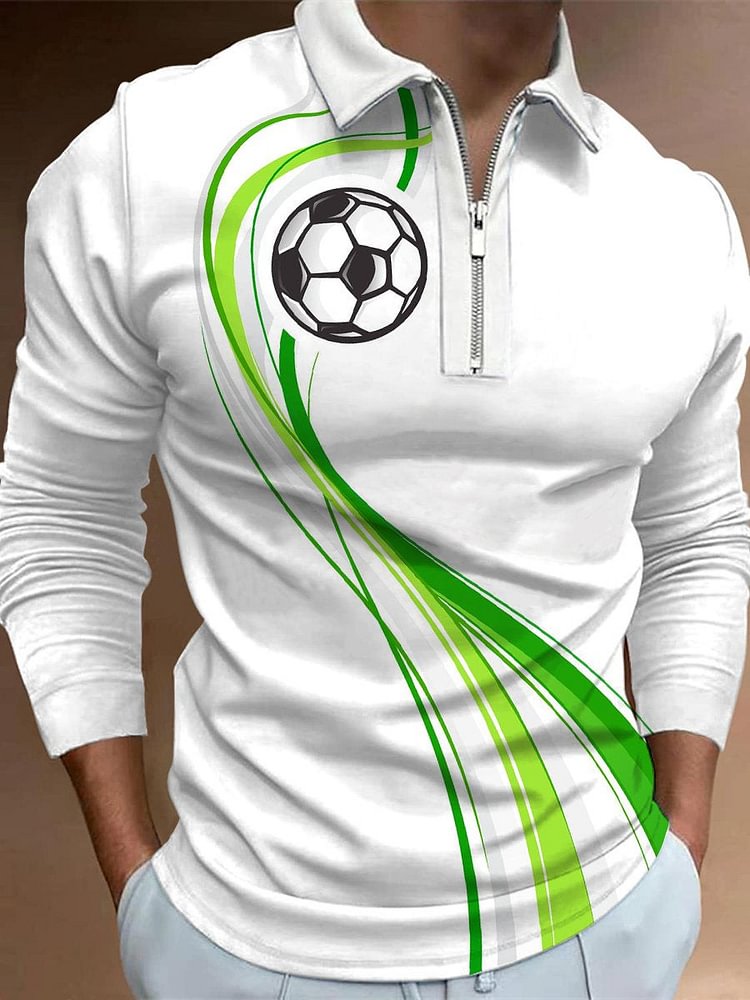 Men's Zipper Football Print PoLo Shirt