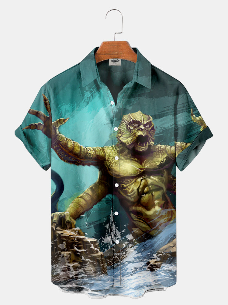 Men's Classic Monster Print Shirt PLUSCLOTHESMAN