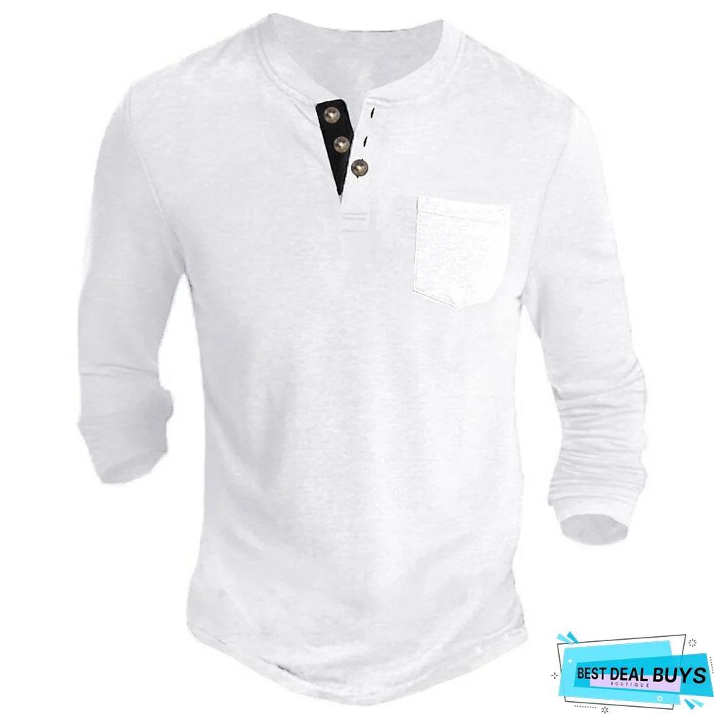 Men's Henley Shirt Tee Long Sleeve Shirt Plain Henley Casual Holiday Long Sleeve Button-Down Clothing Apparel Fashion Designer Comfortable Essential