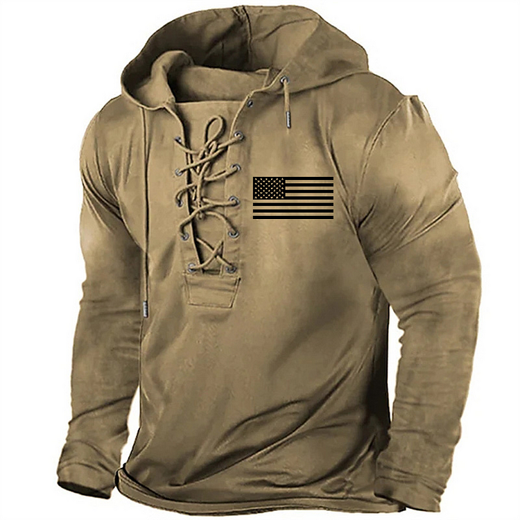 Classic Black And White American Flag Print Retro Hoodie