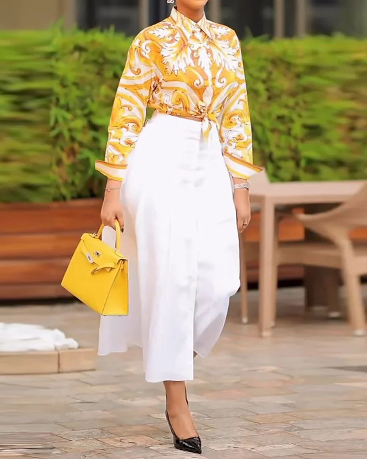 Lapel printed two piece suit