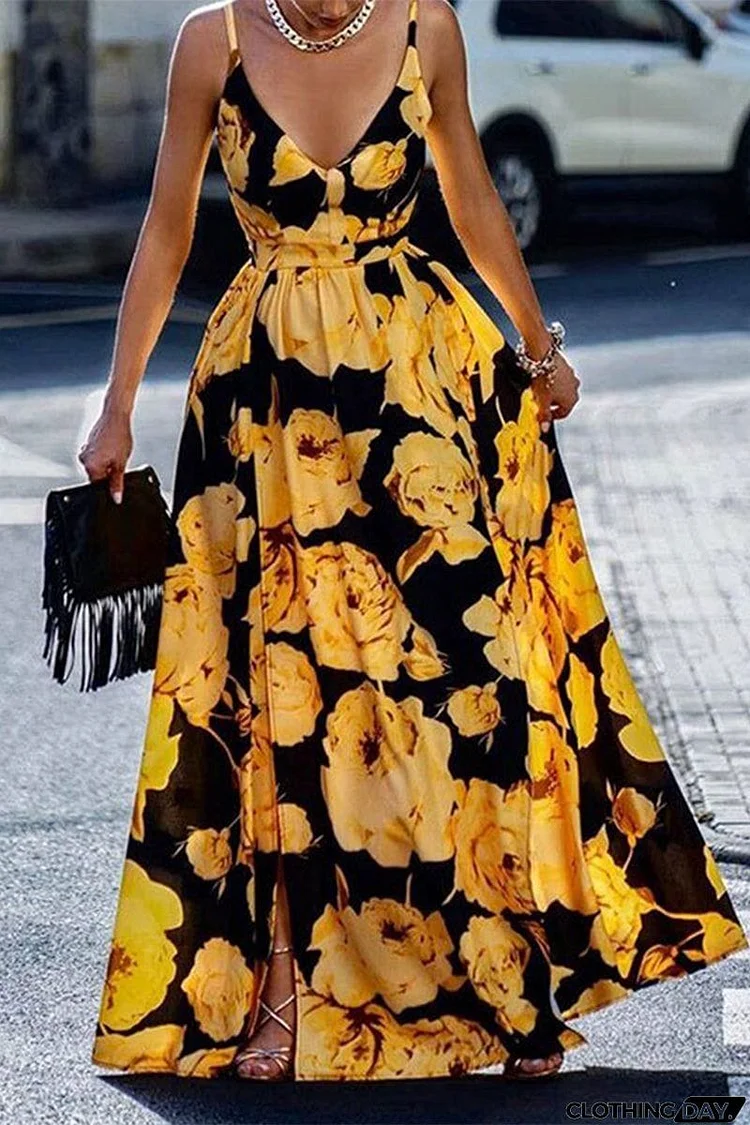 Sexy Elegant Floral Patchwork V Neck Printed Dress Dresses