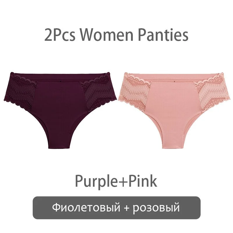 FINETOO Women Patchwork Lace Panties S-XL Seamless Underwear Sexy Low Waist Briefs Comfortable Underpants Ladies Lingerie 2021