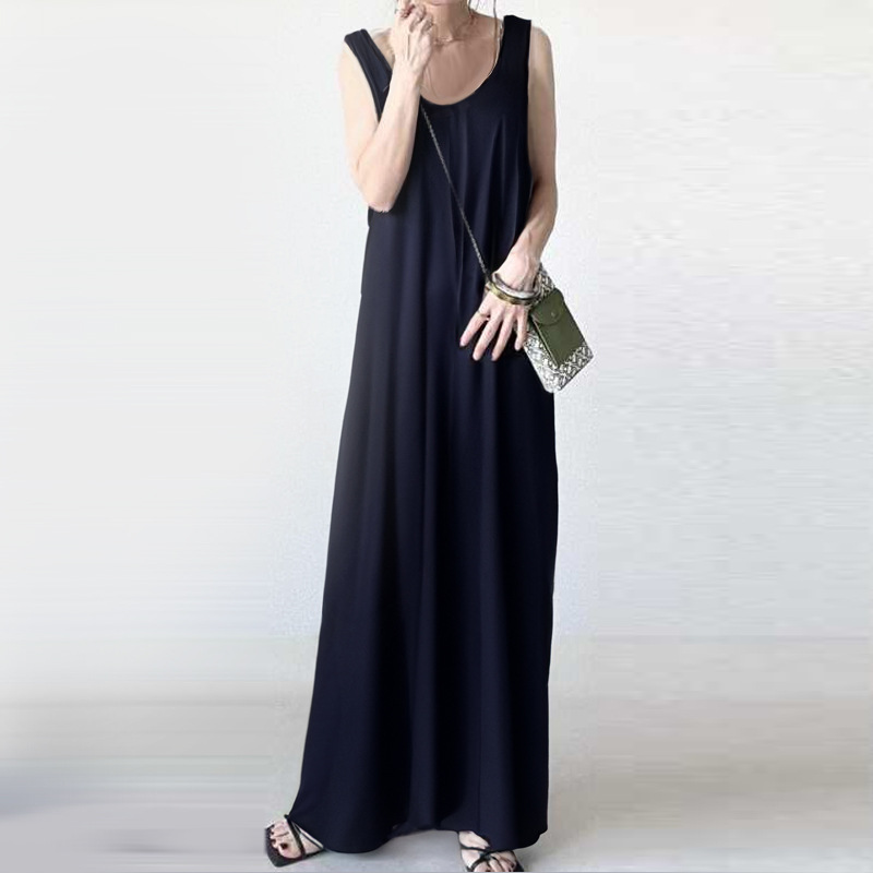 Simple Solid-Color Strap Dress