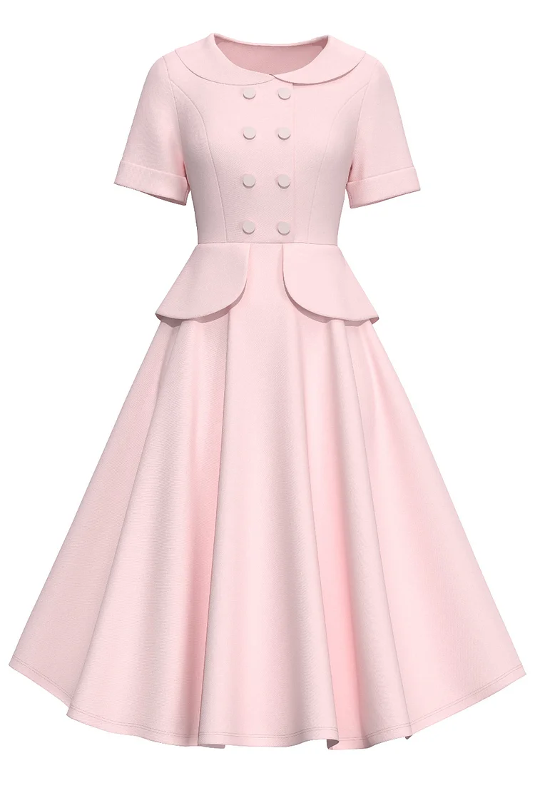 1950s Pink Retro Doll Collar Short Sleeve Big Swing Midi Dresses [In Stock]