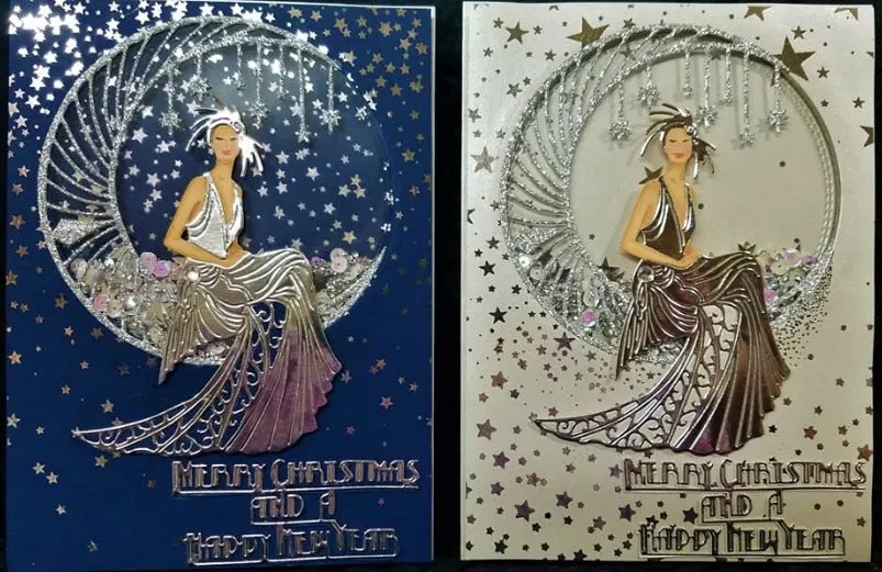 Merry Christmas Moon Star Goddess Happy New year Happy Metal cutting dies Mould DIY scrapbook Photo album Handicrafts Mold.