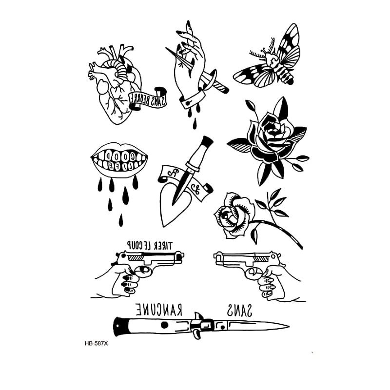 Rose Flower Waterproof Temporary Tattoo sticker Dagger body art tatoo sleeve men Glitter tattoos Men tatuajes temporales