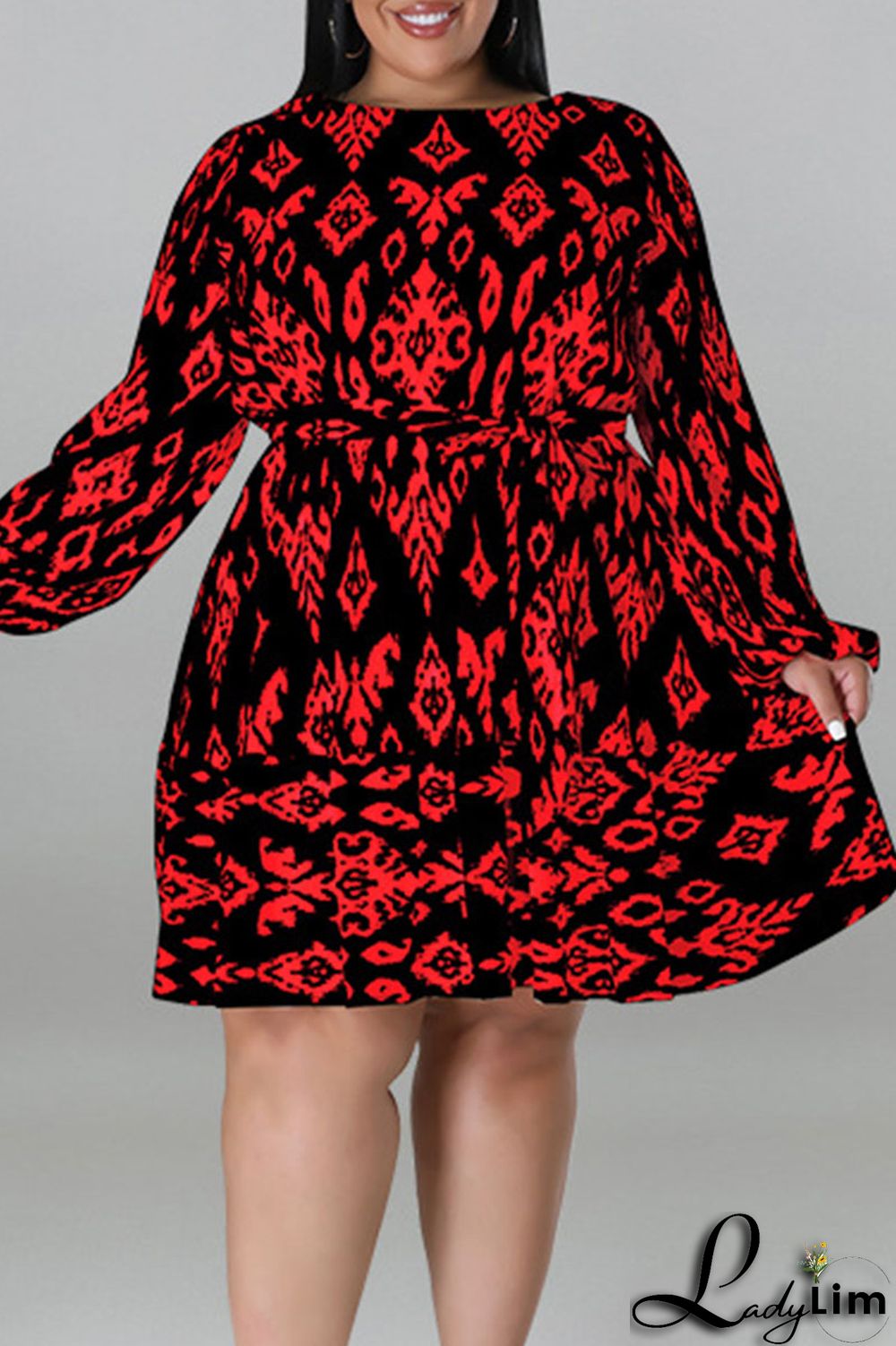Light Apricot Casual Print Bandage Patchwork O Neck Straight Plus Size Dresses