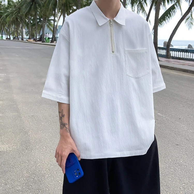 Men's T-Shirt Summer Men's Solid Color Stretch Shirt Short Sleeve plus Size Loose Shirt