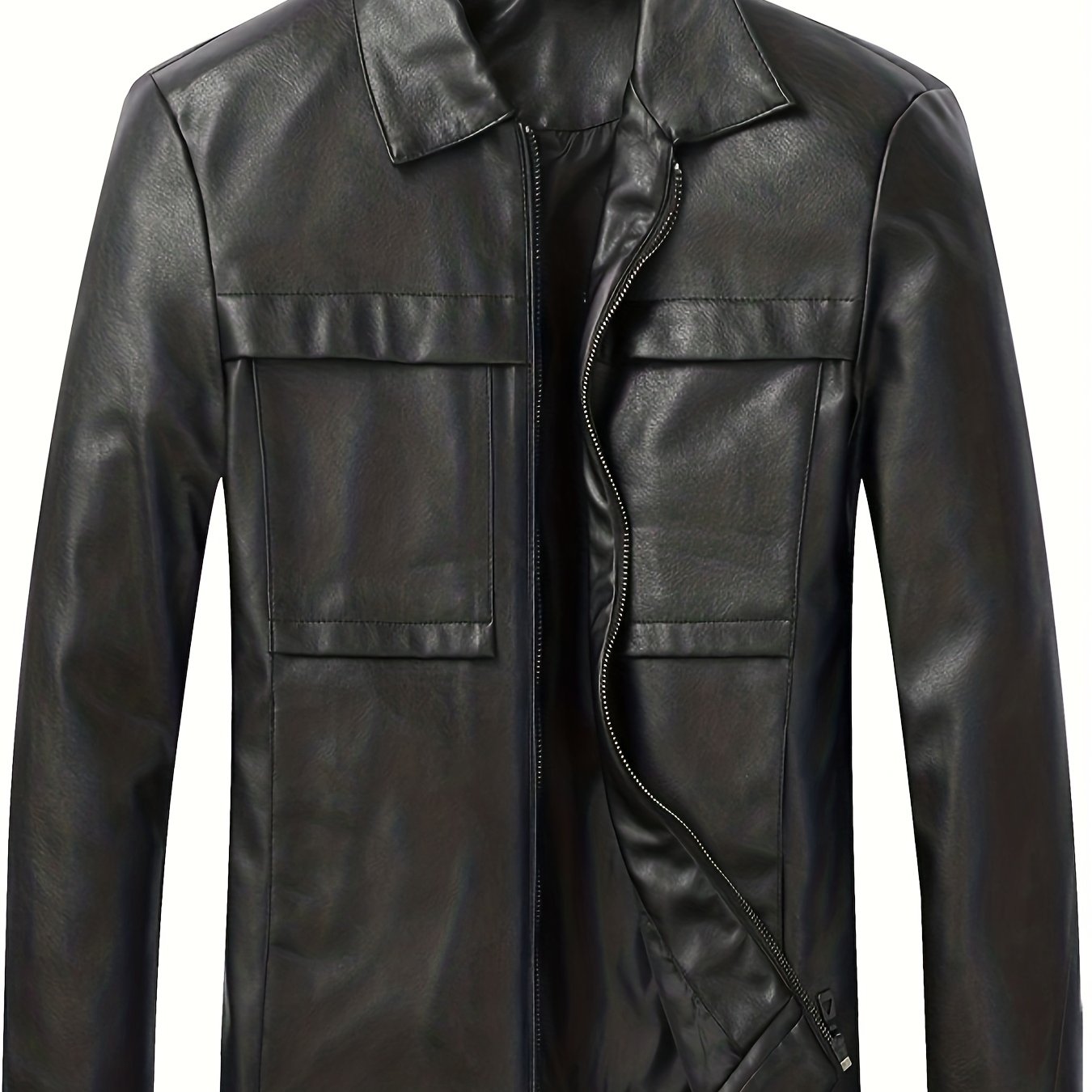 Men's Chic Pu Jacket, Casual Retro Zip Up Faux Leather Jacket For Business Leisure Activities