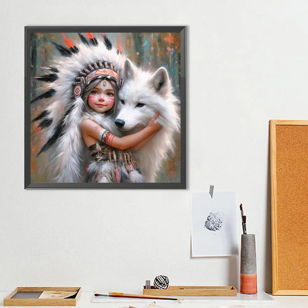 Diamond Painting - Full Round Drill - Indians Wolf(Canvas|40*40cm)
