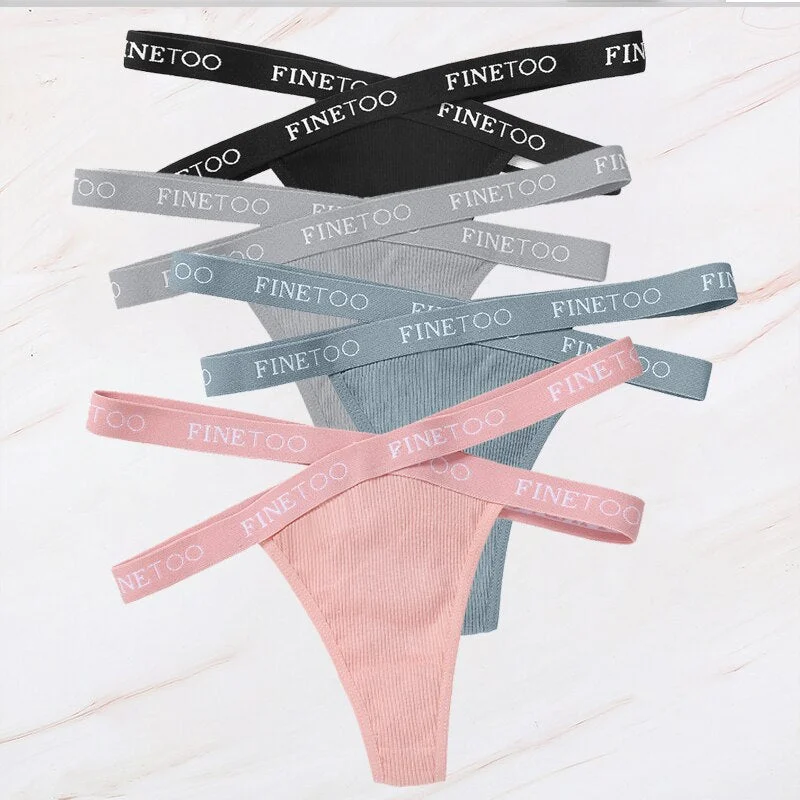 FINETOO 4PCS/Set M-XL G-string Women's Cotton Cross Strap Panties Letter Waisted Underwear Femme Thongs Sexy Hollow Out Lingerie