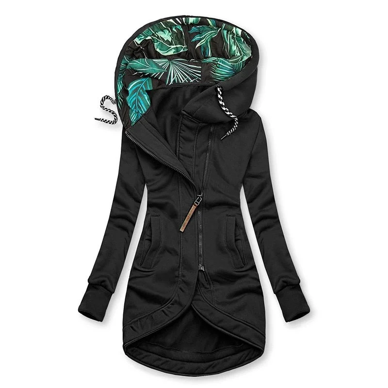 2021 Winter Casual Women Long Hoodies Sweatshirt Coat Zip Up Outerwears Hooded Jacket Female Pockets Plus Size Outwear Tops