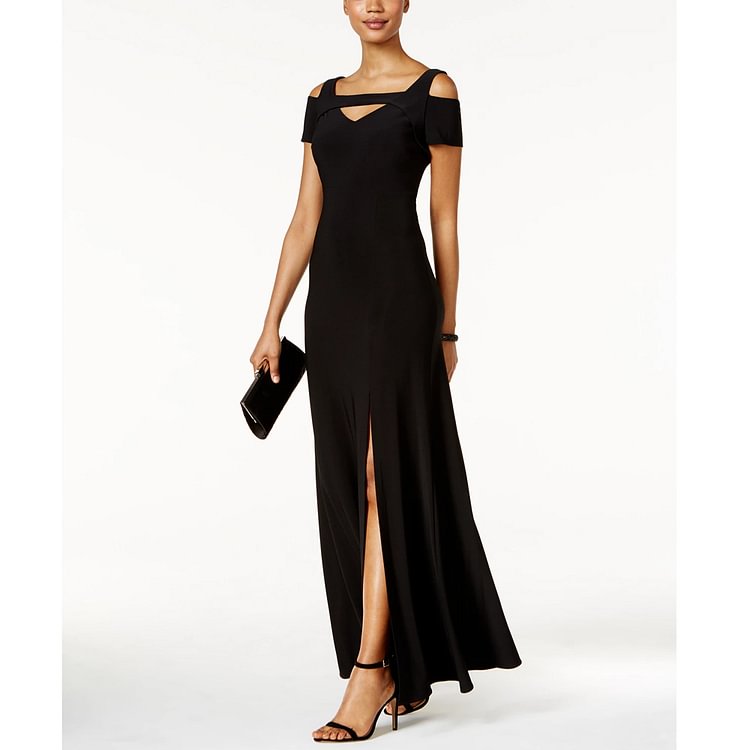 Nightway Cold-shoulder Keyhole Gown