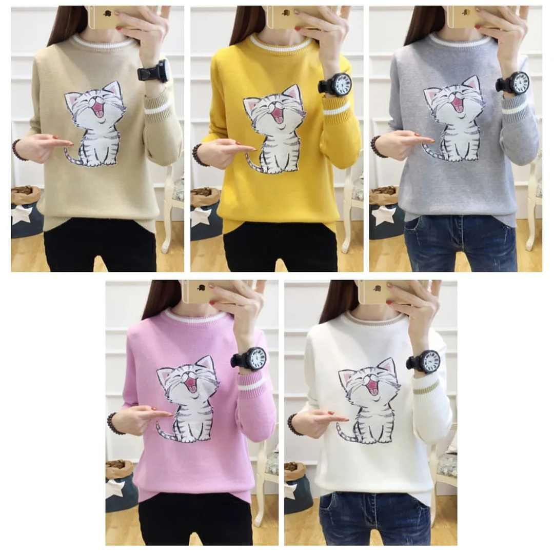 5 Colors Laughing Cat Kitty Sweater S13078