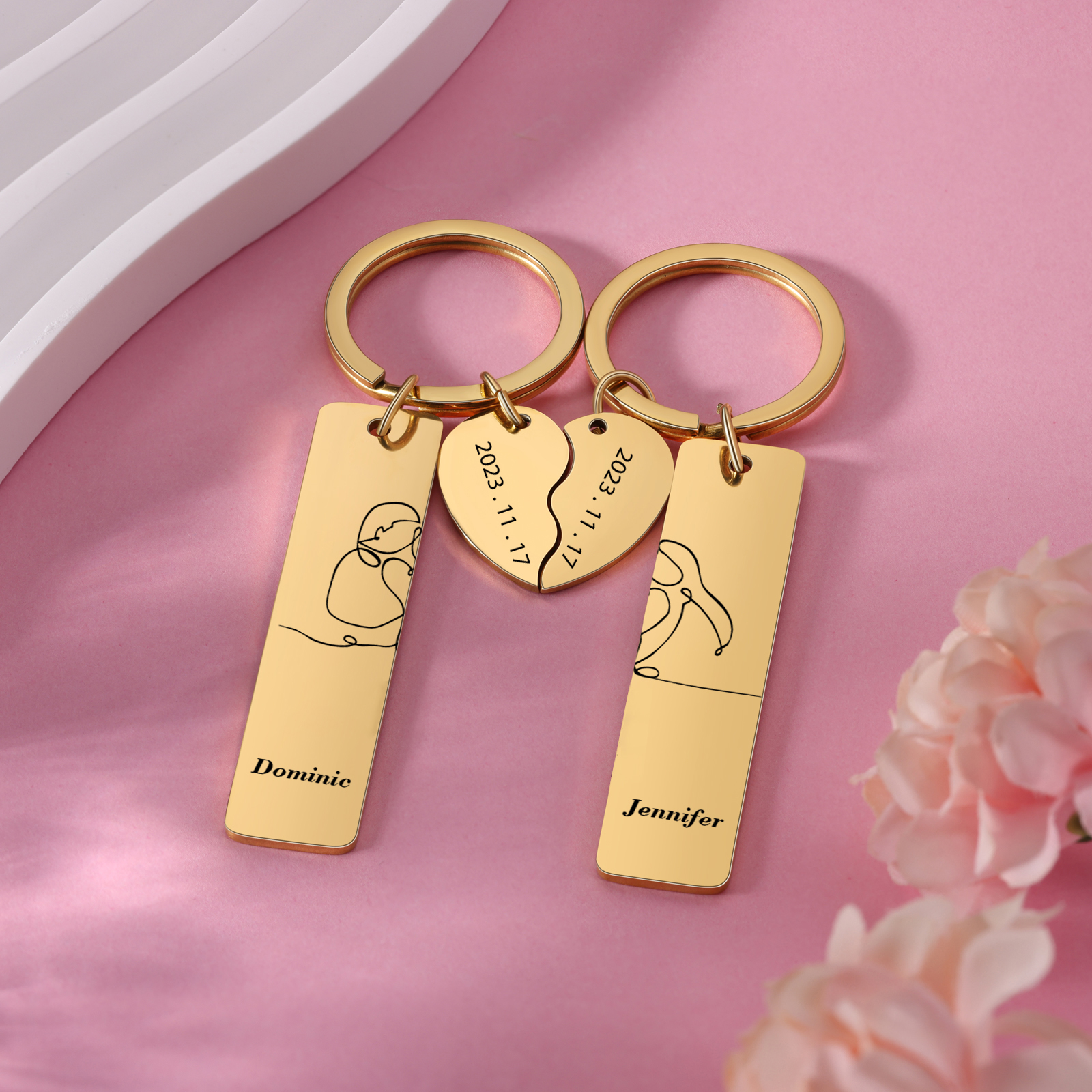 Personalised Couple Keychain Custom 2 Names & 2 Dates Keyring Heart Valentine's Day Gift for Him/Her-Jessemade AU