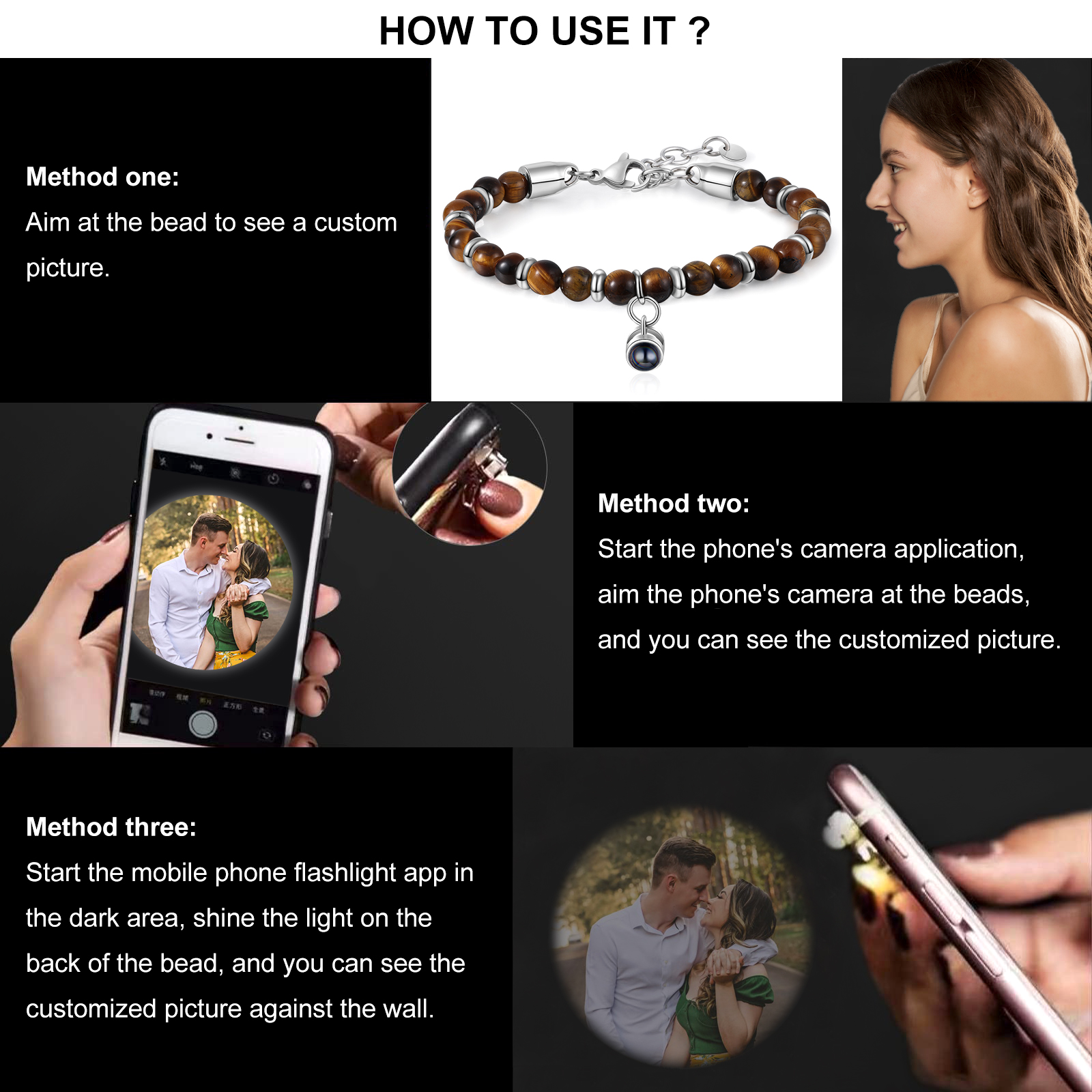 Braccialetto con proiezione personalizzato foto coppia amore Valentine 