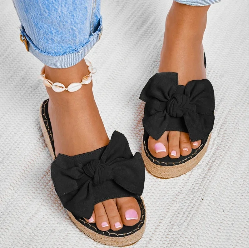 Platform Sandals 2020 Summer Bow Casual Daily Comfy Slip on Platform Sandals Dress Peep Toe Female Gladiator Sandalias Mujer