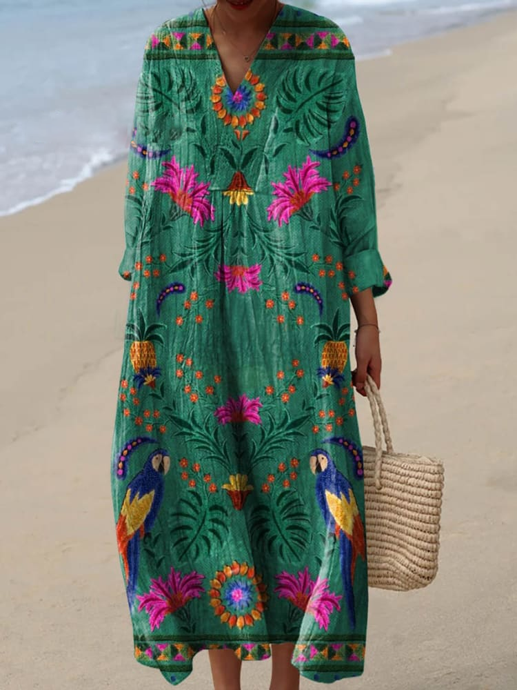 Womens Tropical Geometric Pattern Print Casual Flowy Dress