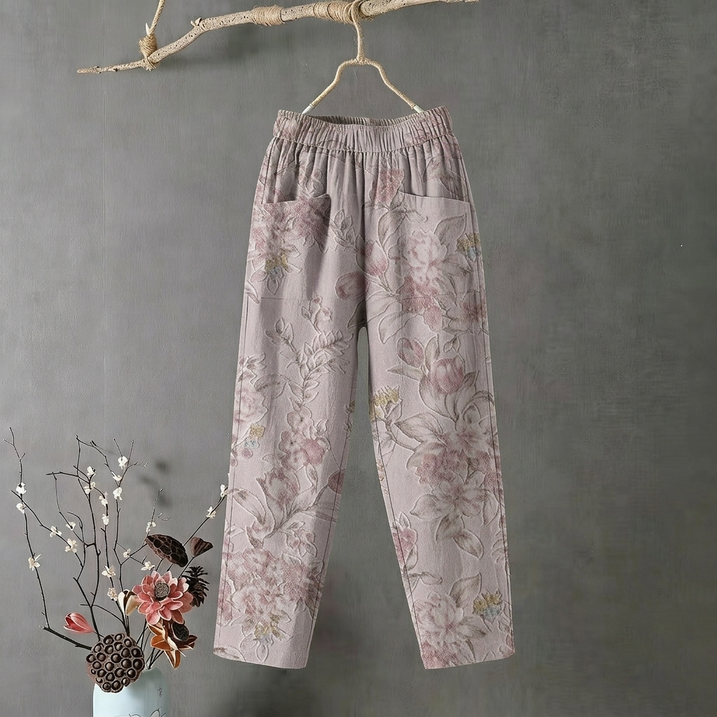 Casual Floral Embroidered Comfortable Linen Pants wearshes